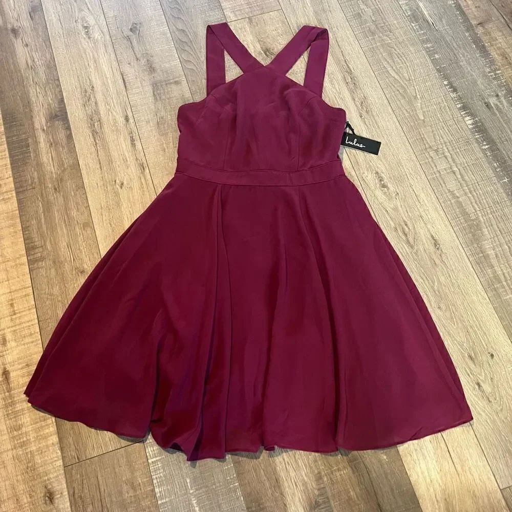 Lulus Forevermore Burgundy Skater Dress size s